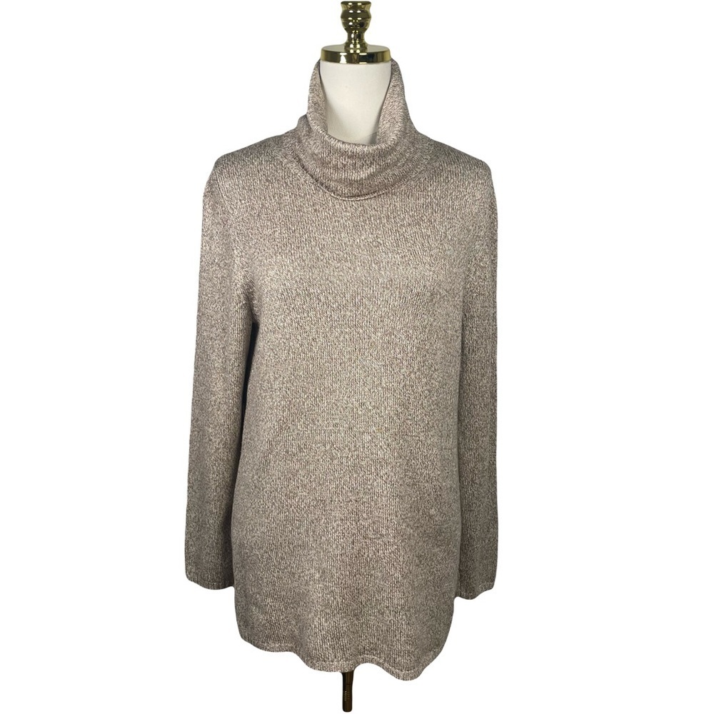 Belford for Neiman Marcus Silk Blend Turtleneck Sweater Heather Brown Tan Large - Picture 2 of 11